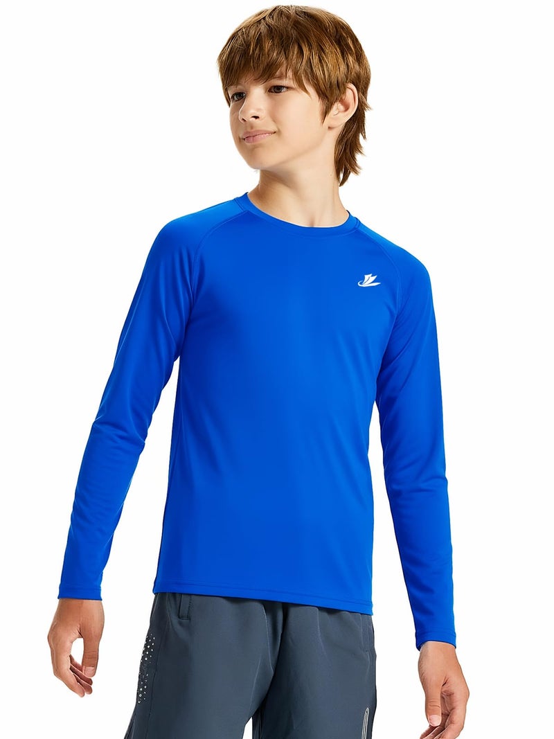 DEVOROPA Youth Boys Compression Thermal Shirt Long Sleeve Fleece Baselayer Soccer Baseball Undershirt Royal Blue S - Image 2